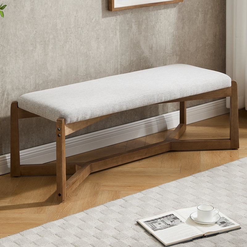 45 Inch Modern Entryway Bench Upholstered Bedroom Bench With Solid Wood Frame With Y-Shaped Foot, Gray