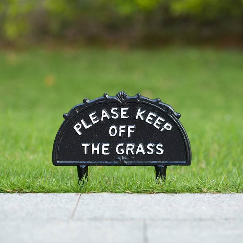 Black Decorative Cast Iron Please Keep Off Grass Yard Sign