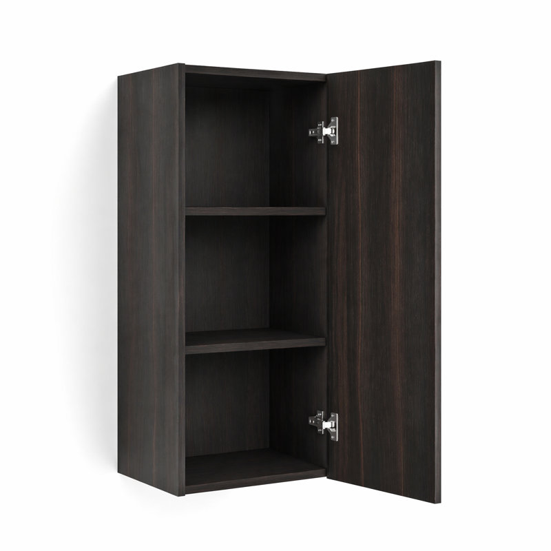 Combo armoire murale 24 po avec porte à fermeture douce, finition chêne foncé, organisateur de rangement de salle de bain 2 pièces avec tablettes intérieures pour petits espaces