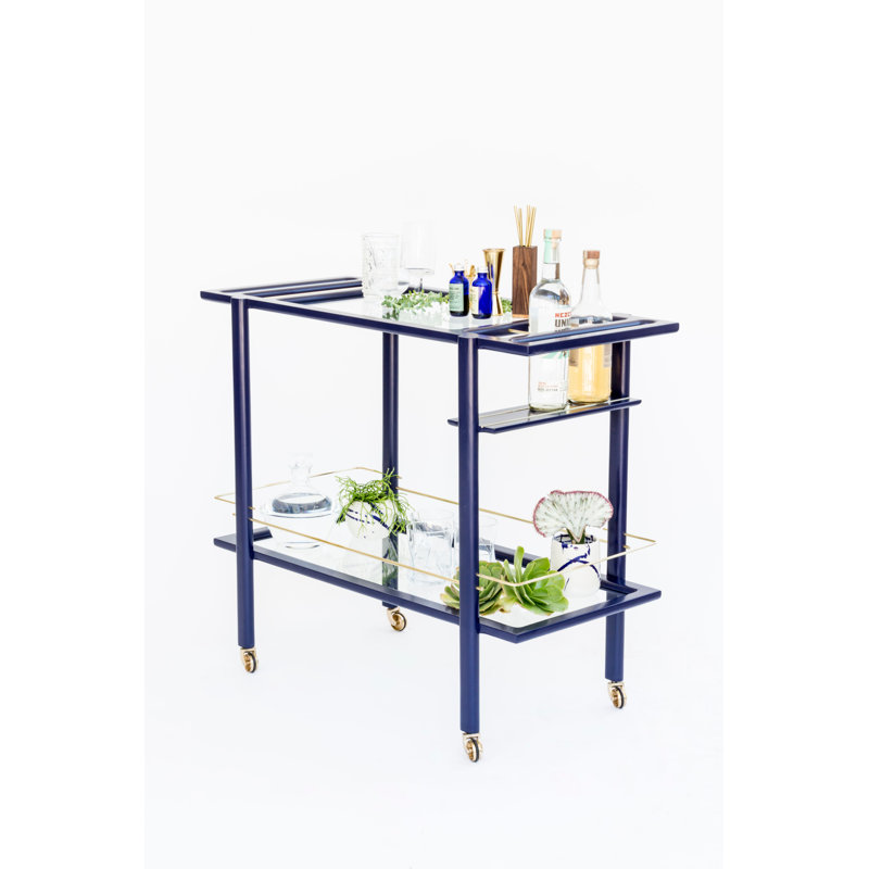 Bar Cart, Laquered Indigo/Brass