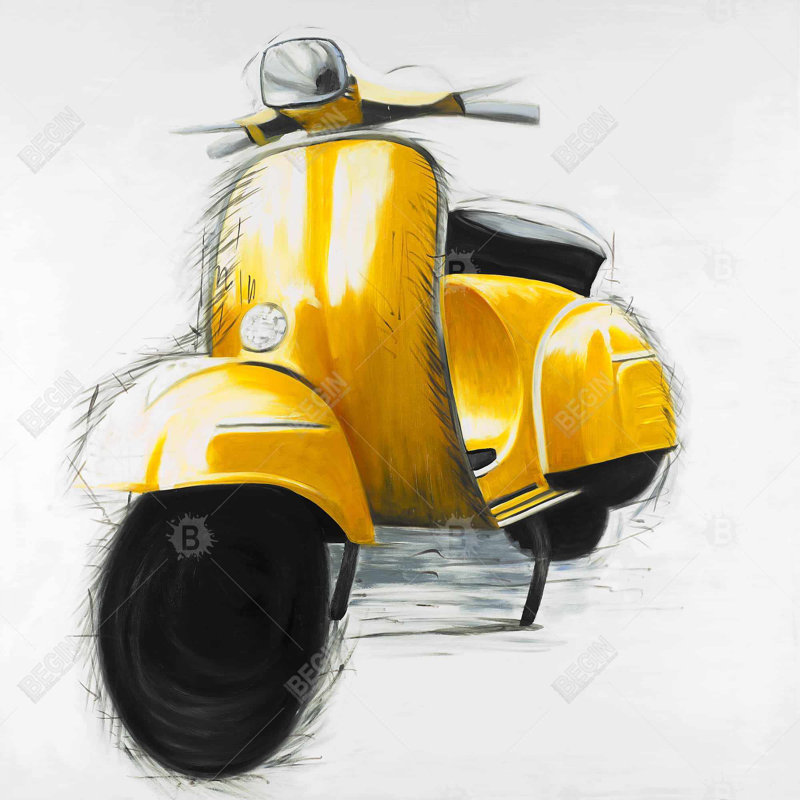 Toile jaune jaune avec scooter | Motocyclette de chambre à coucher
