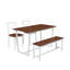 Ensemble de salle à manger 4 pièces de style industriel avec table et chaises à dossier, fini noyer foncé, structure en MDF et acier.