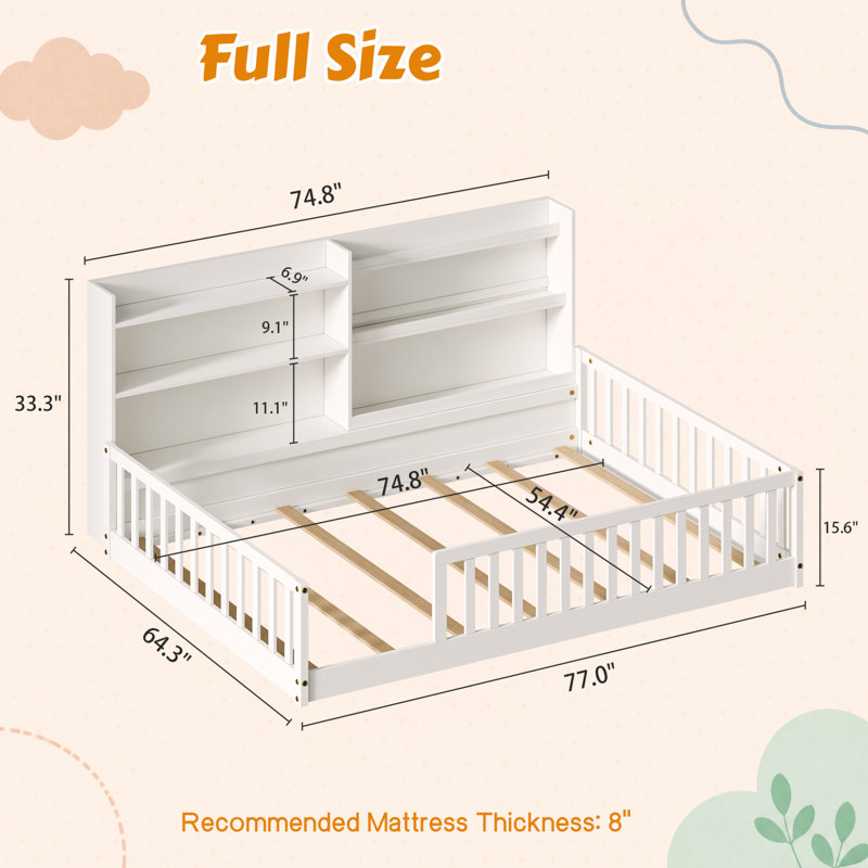 Lits Montessori modernes avec rangement, en pin massif, blanc, pour chambre d'enfant, Blanc