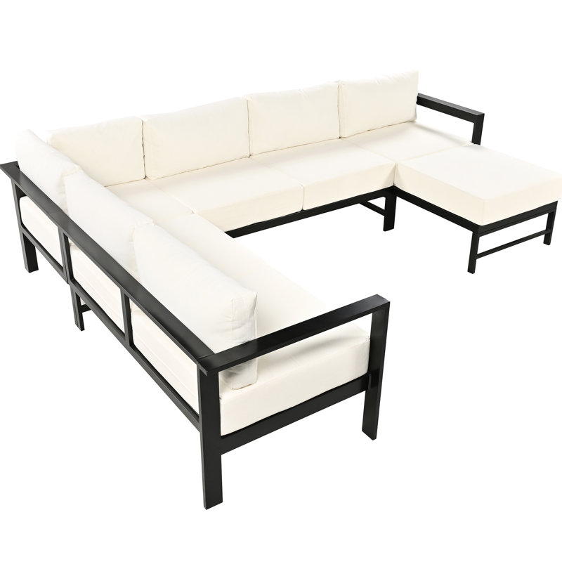 Structure extérieure en U blanche de 6 po - aluminium avec coussins épais, idéale pour les jardins, les cours arrière, les balcons, structure facile à assembler 6 po