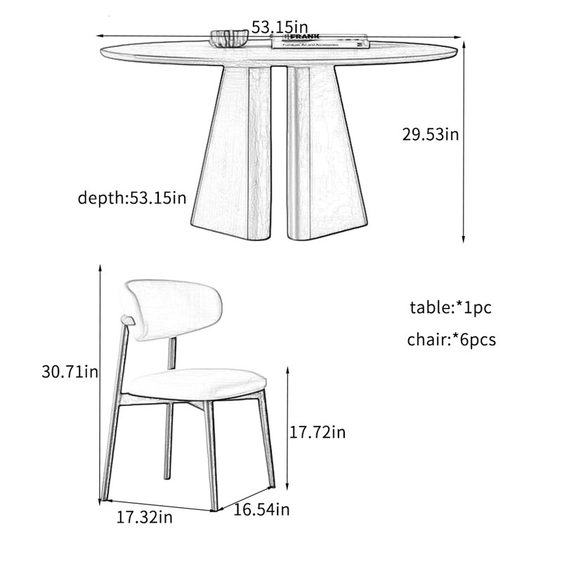 Black Round Simple Dining Table Sets., 29.53"H x 55.15"L x 53.15"W
