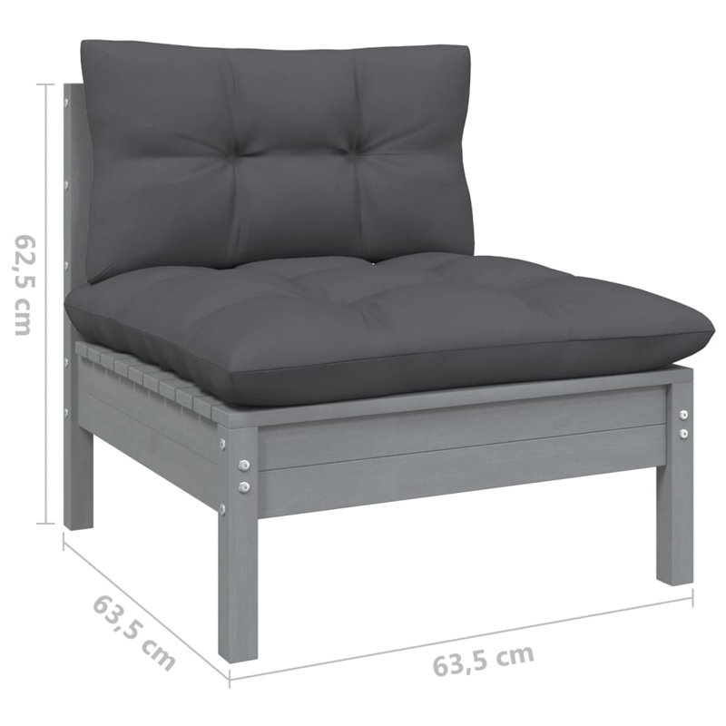  Ensemble de salon de jardin en bois de pin massif gris, 100% polyester moyen, Gris, Gris