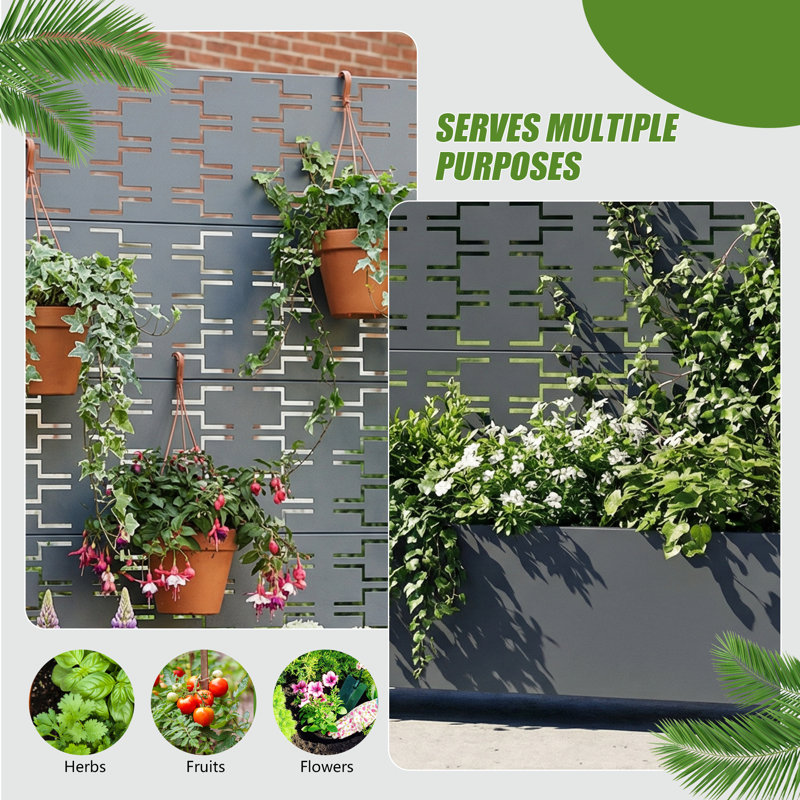Boîte à fleurs en métal galvanisé avec treillis Forson, H 72 po x l 47 po x P 16 po, Gris Pierre