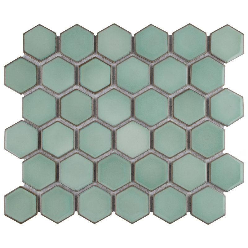 Hudson Due 2" Hex 10-7/8 " x 12-5/8 " Porcelain Mosaic Floor and Wall Tile, Mint Green