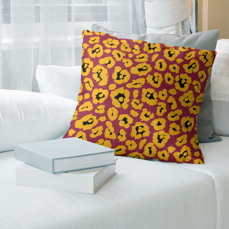 Housse de coussin carrée, 26 po x 26 po, Rouge / jaune / noir, Polyester sergé