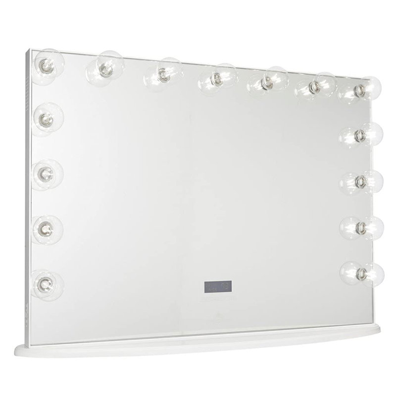 Miroir de maquillage avec lumières Hollywood Glow Pro, base amovible, conception sans cadre avec 15 ampoules, Blanc brillant