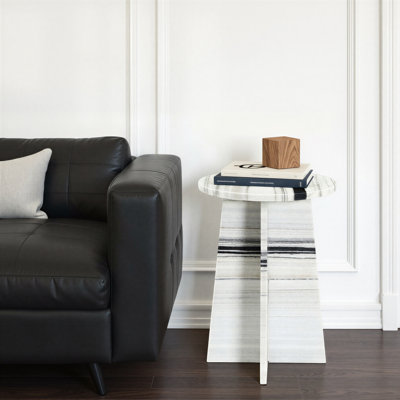 Modern Striped Handmade Marble Side Table
