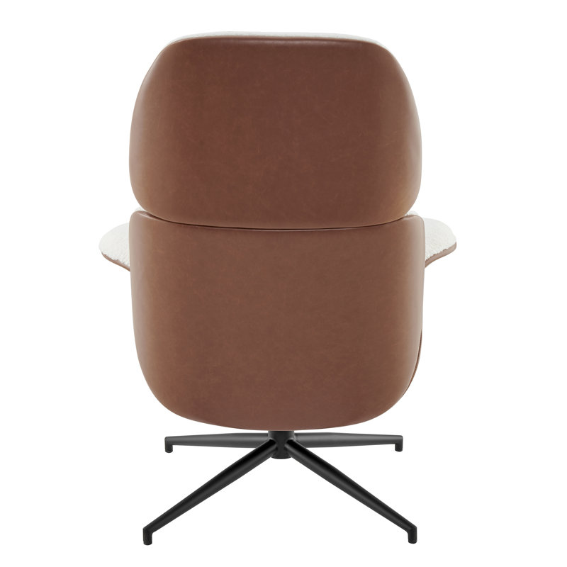 Ivory Faux Leather Swivel Lounge Chair with Metal Frame
