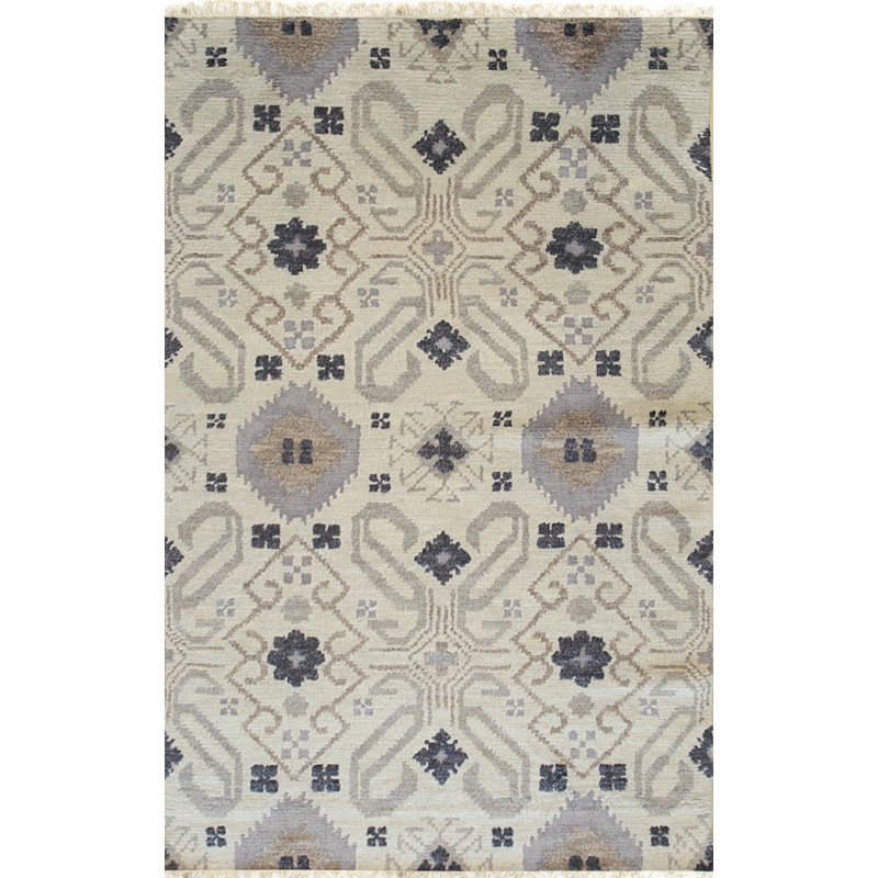 Gray Hand-Knotted Wool Stylized Floral Medallion Geometric Modern Contemporary Carpet Rug, 6' x 9'