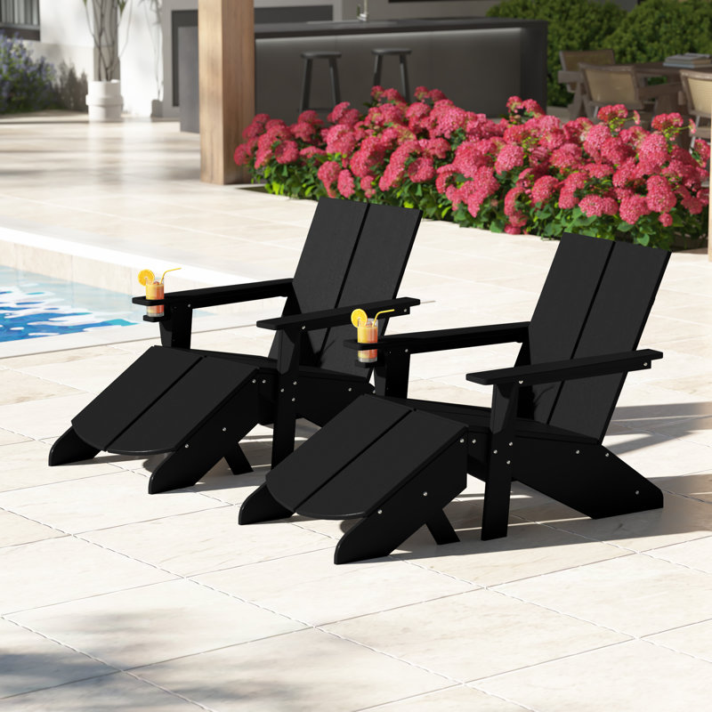 Chaise Adirondack moderne en poly avec repose-pieds (ensemble de 2), Noir, noir, noir, noir
