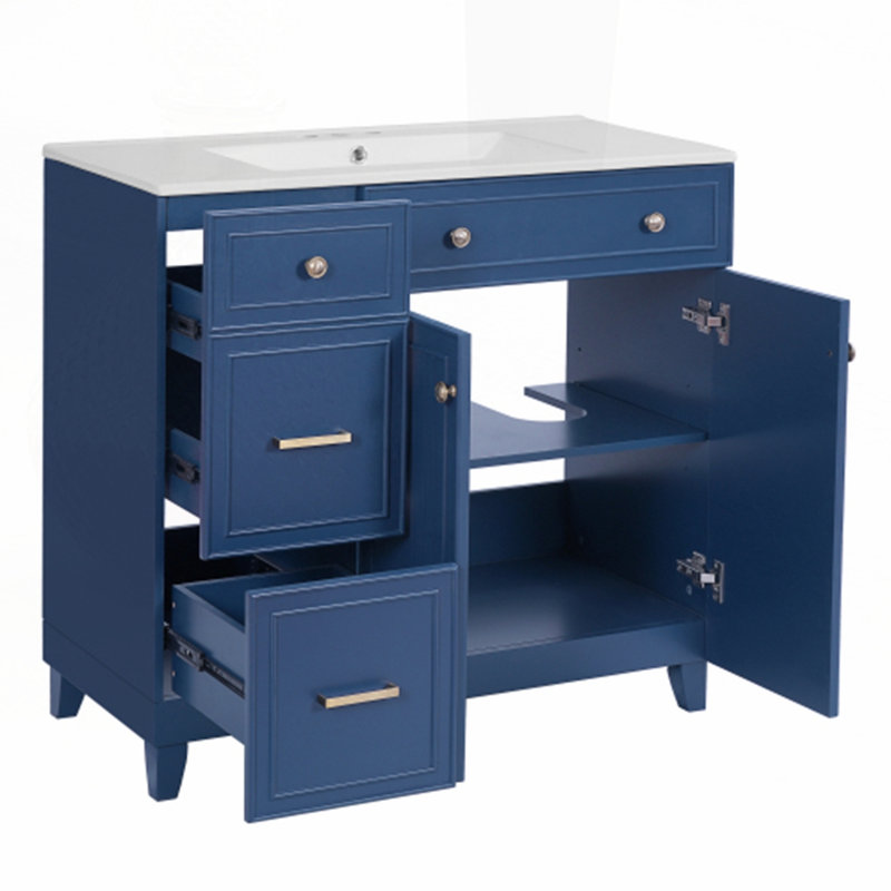Meuble-lavabo 36 po avec lavabo en céramique, Bleu