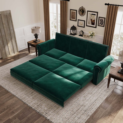 Canapé-lit Chesterfield 3 en 1 de 93,7 po en velours avec garniture cloutée pour le salon et la chambre à coucher