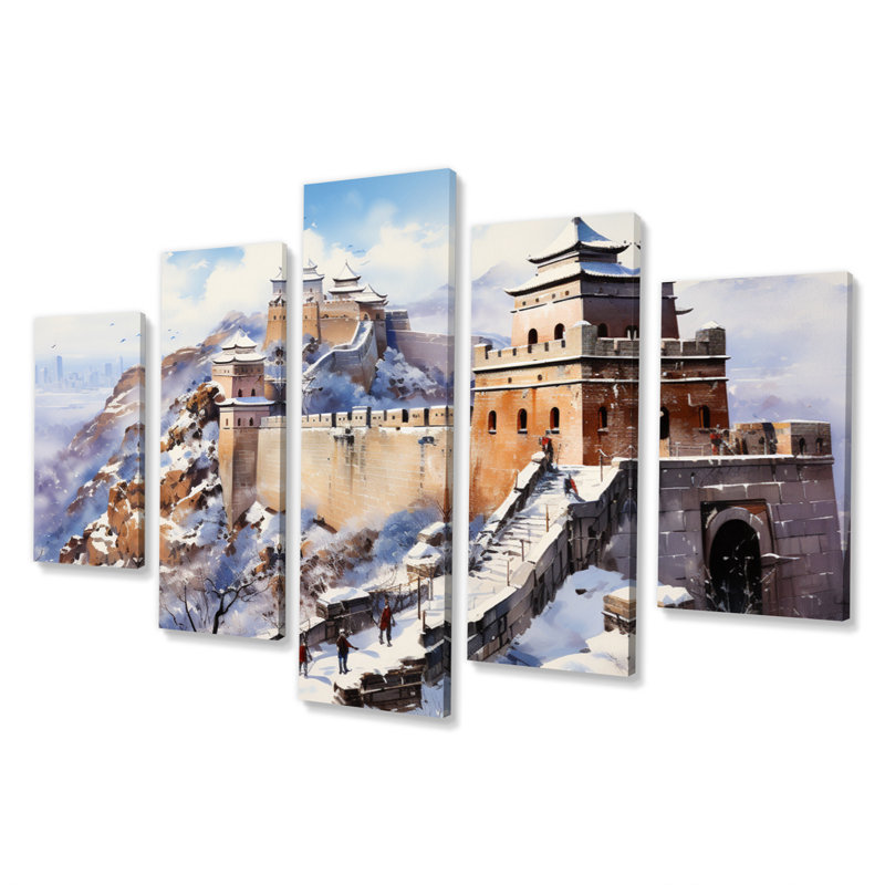Paysage asiatique II - art mural chinois sur toile - 5 panneaux