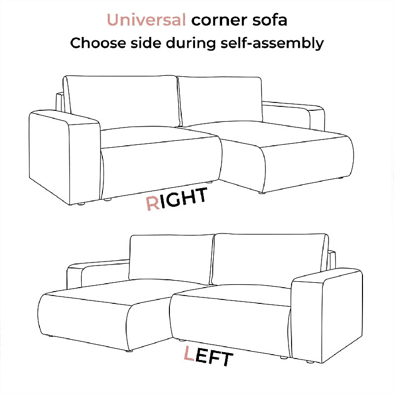 3 Seater Corduroy Corner Sofa , Pink