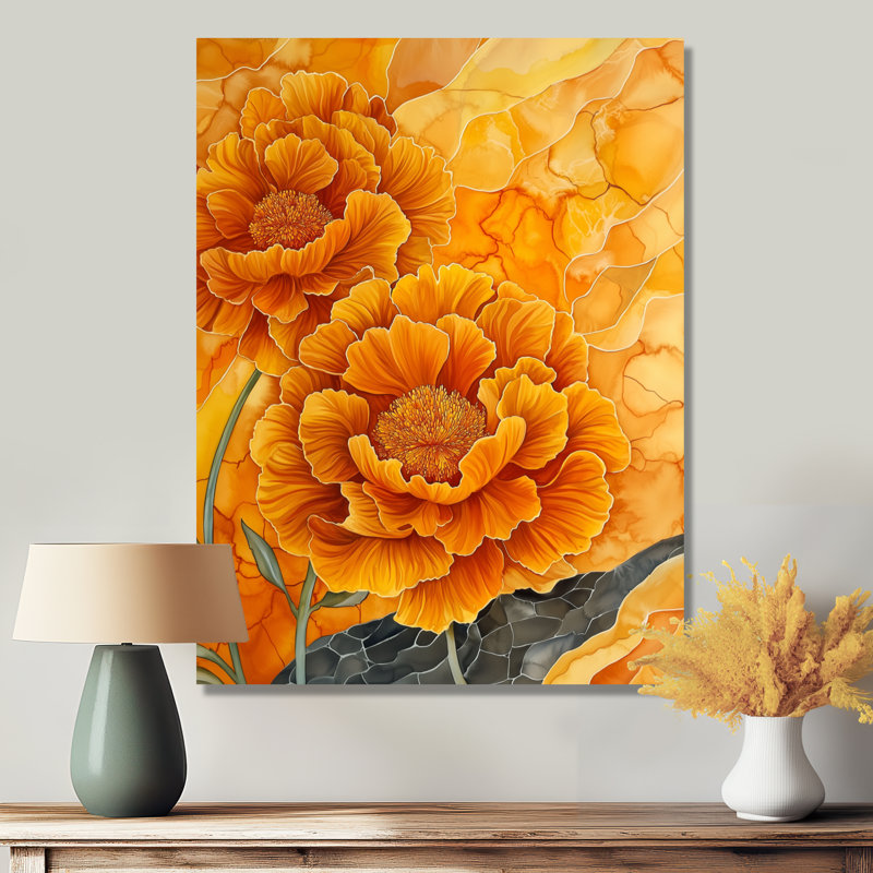 «Carnations Flowers On Geode River I», décoration murale en métal à motif floral, œillets, H 20 po x l 12 po x P 0,84 po