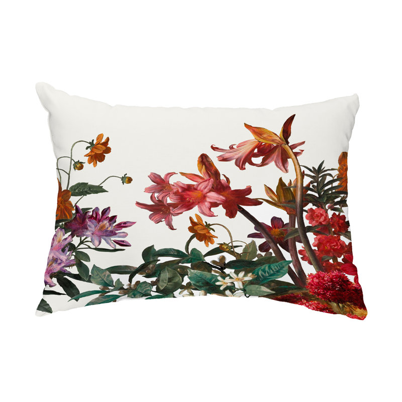 Floral Outdoor Reversible Throw Pillow, White