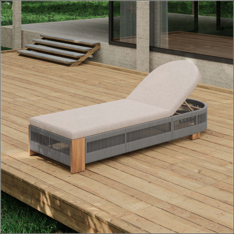 Chaise longue d'extérieur, chaise de piscine en bois d'acacia avec dossier et coussin réglables, chaise longue d'extérieur pour la plage, la cour ou le bord de la piscine (corde)