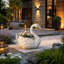 12,6 po de haut Statue de cygne en résine avec pot de fleurs et sculpture de plumes