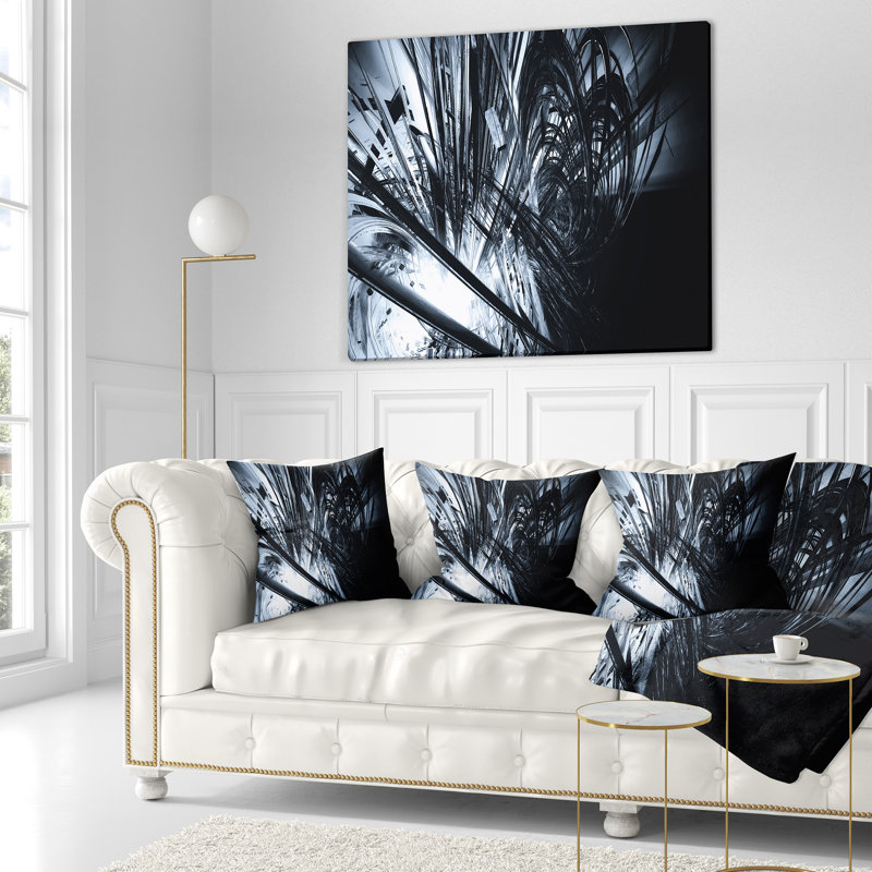 Art abstrait 3D noir et blanc - coussin imprimé abstrait, 16 po x 1 po, Coussin décoratif