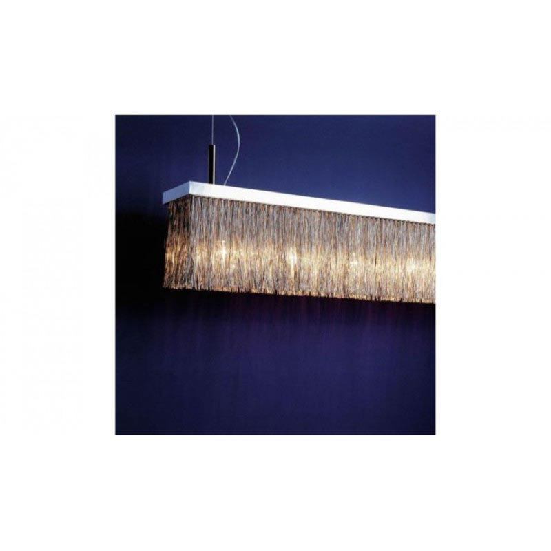 Lustre suspendu 5 lumières en acier inoxydable, Argent brossé, Nickel poli, 31" Length x 9" Width x 7" Height