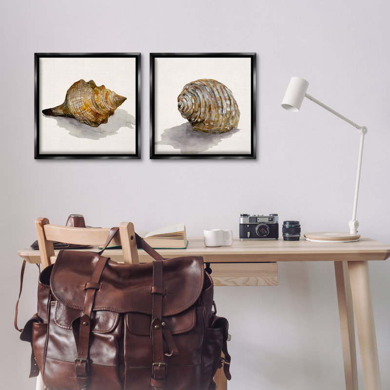  «Neutral Beach Shells», ensemble de 2 toiles flottantes encadrées par Jacob Q, Cadre flottant noir de jais