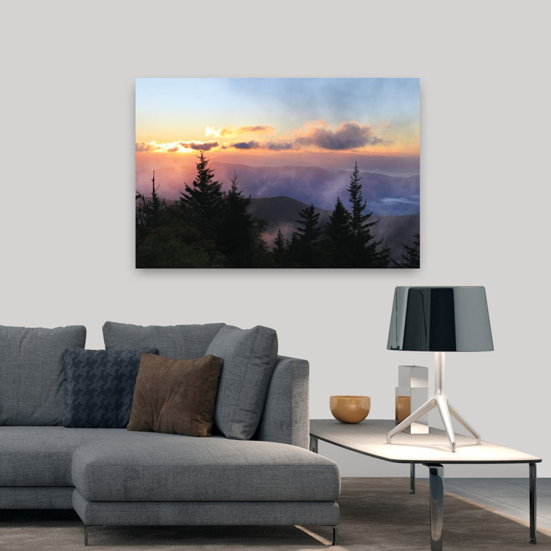Paysage brumeux au lever du soleil, paysage contemporain contemporain, art, H 32 po x l 48 po