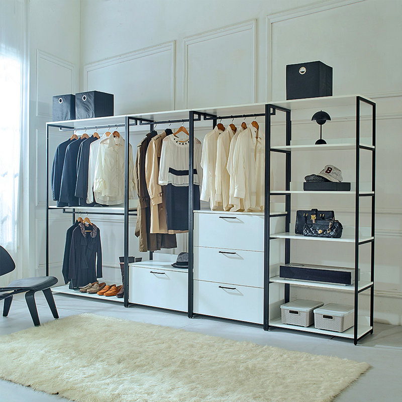 Fiona White Freestanding Walk In Wood Closet System With Metal Frame