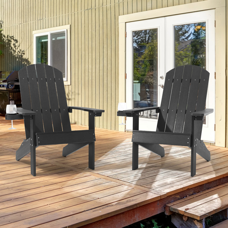 Sareen Adirondack Chair Plastic Weather Resistant Fire Pit Chair, Black