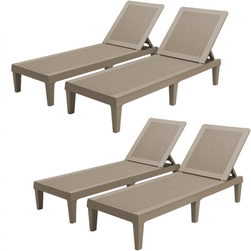 4 Pieces Weather-resistant Patio Lounge Chair, Outdoor Adjustable Chaise Lounge Chair, Beige