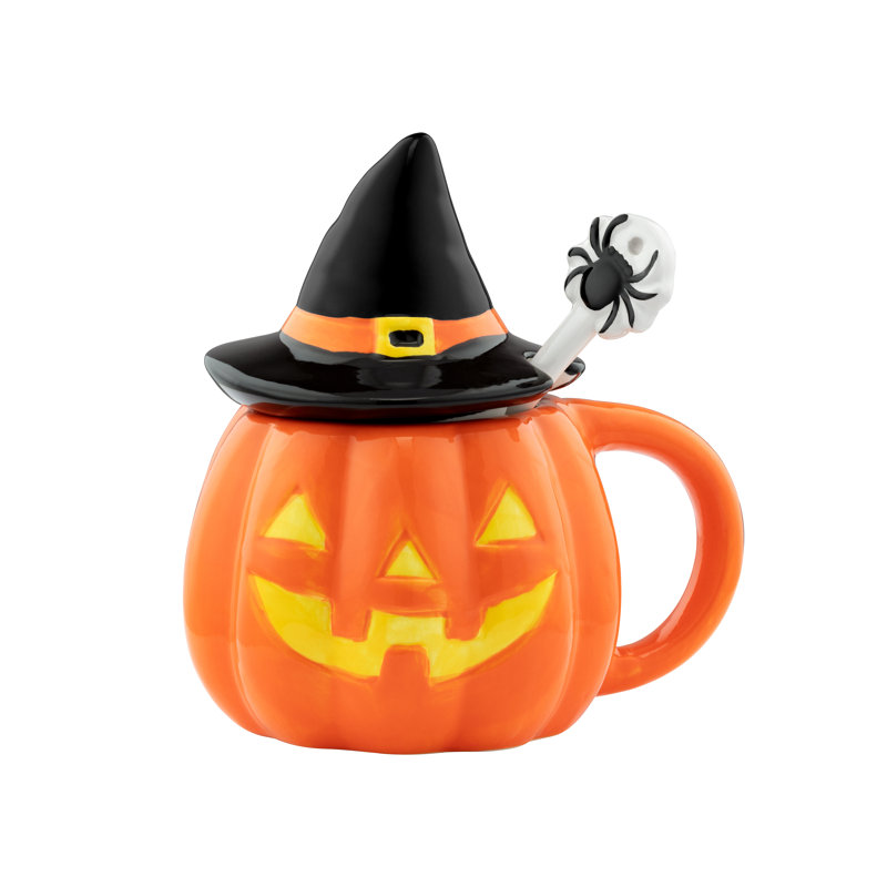 Lidded Jack-O-Lantern Mug with Spoon