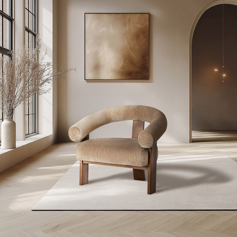 Chaise d'appoint sculpturale en chenille 35 po Elara, Chenille chocolat performance