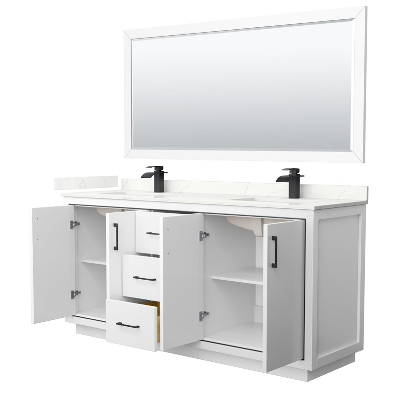 72'' W Double Vanity, Matte Black, Giotto Quartz, White