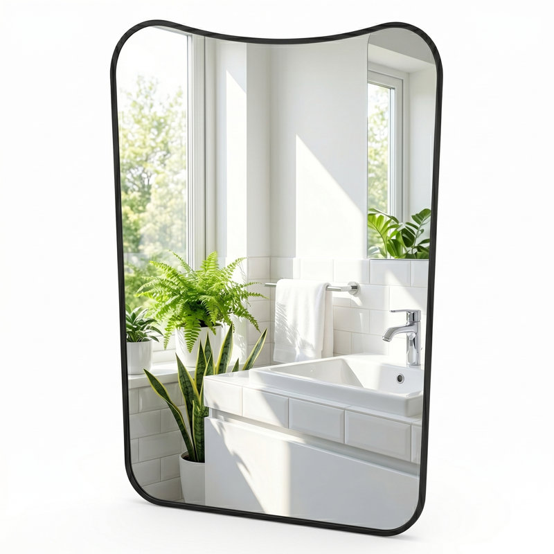 Miroir mural moderne à cadre incurvé, miroir décoratif pour salle de bain, Noir mat