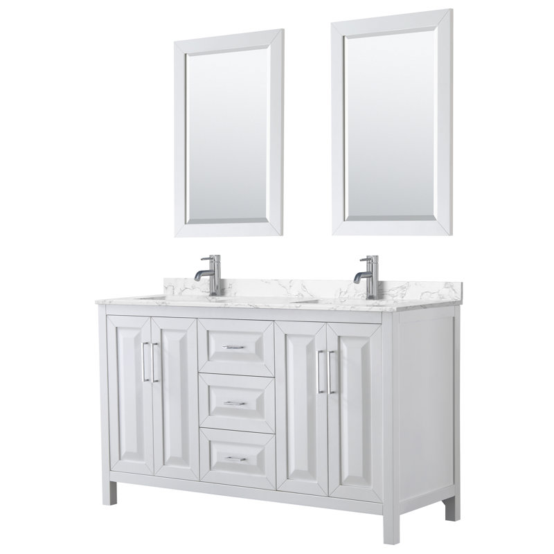 Daria 60'' W Double Vanity, White, White Cultured Marble, Polished Chrome