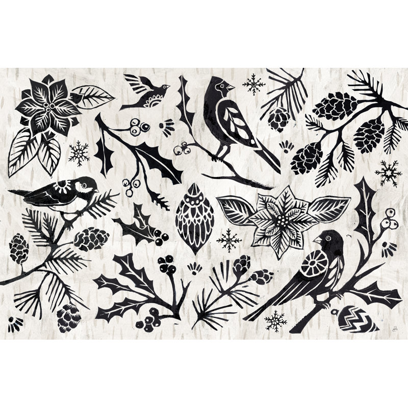 " Woodcut Christmas II " by Daphne Brissonnet, 8" H x 12" W x 1.25" D, No, Maple Framed Canvas