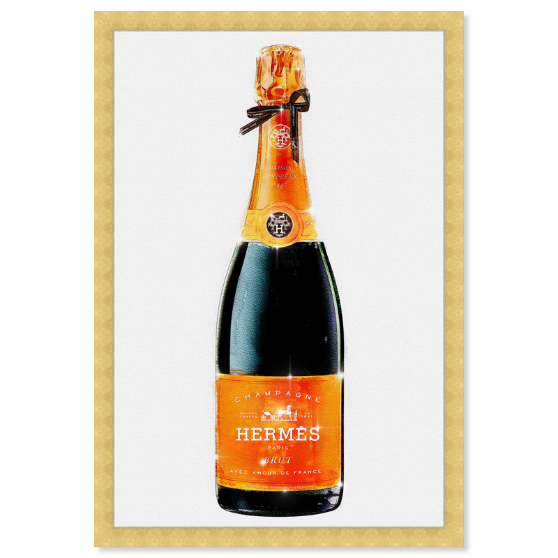 «Parisian Luxe Champagne - Glam Paris Bubbles», impression encadrée orange moderne pour la salle à manger, H 45 po x l 30 po
