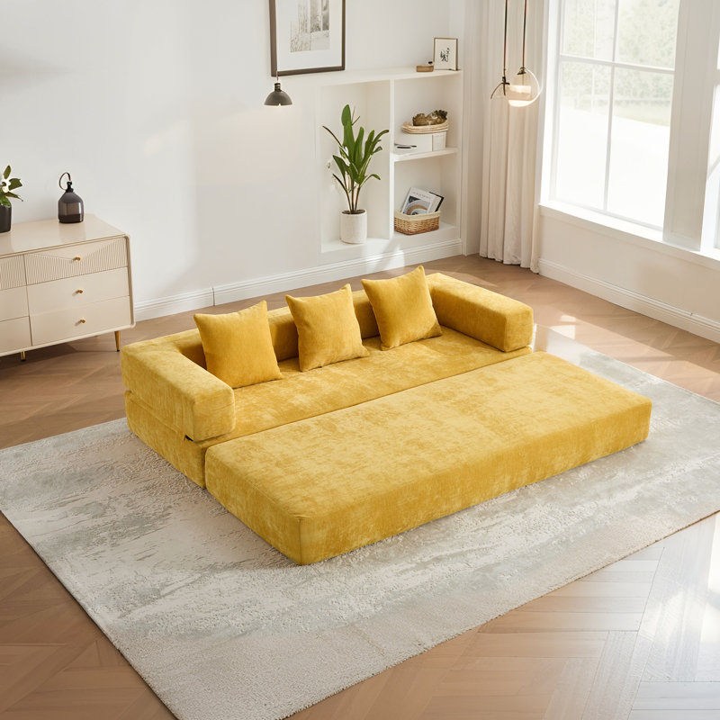 Canapé-lit pliant de 78 po avec accoudoirs amovibles en forme de L, canapé-lit modulaire en chenille désossé escamotable, canapé-lit pliable en mousse à mémoire de forme pour petits espaces