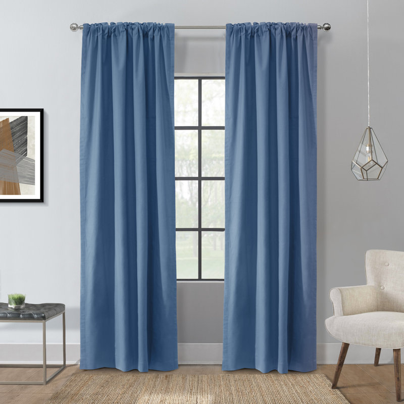 Rideau 100% coton, L 40 po x L 63 po, Bleu