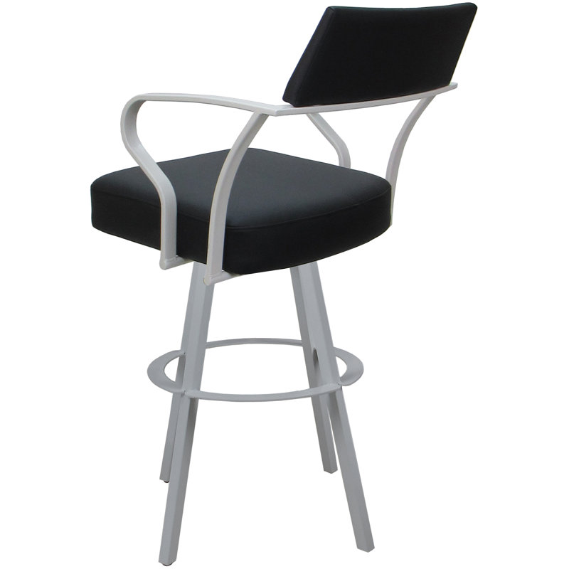 Tabouret de bar pivotant en métal 34 po Keiley, Noir, Blanc