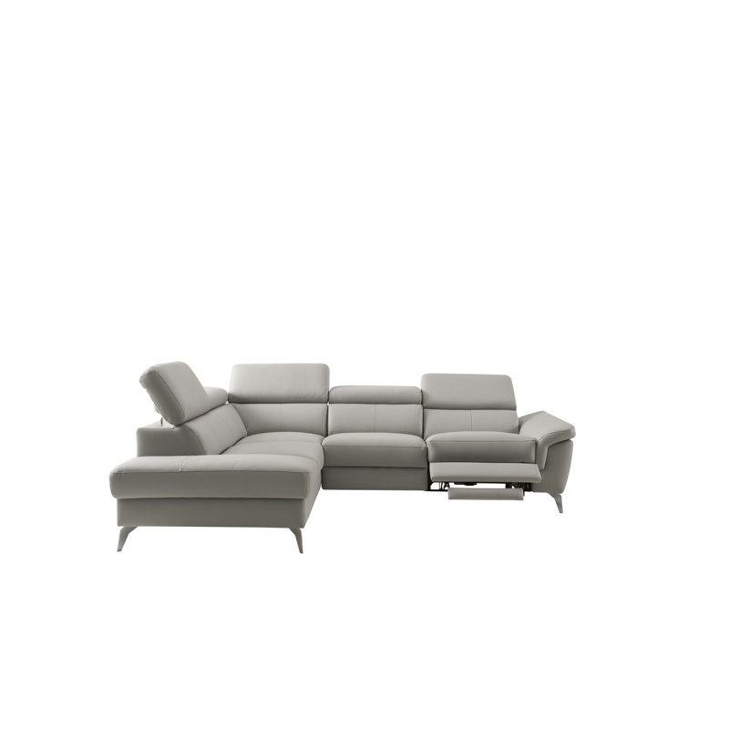 Manhattan Genuine Leather Reclining Corner Sofa, Grey, Left Hand Facing