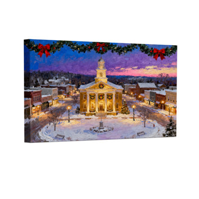 Christmas Christmas Town Church Snowy Evening Scene Set of 3 Canvas Wall Art Prints