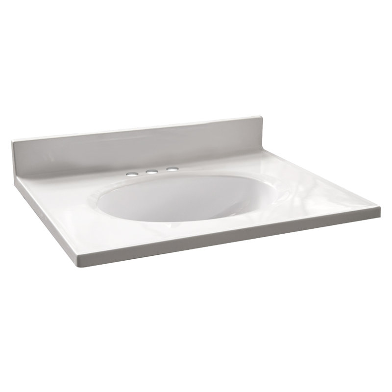Plateau de meuble-lavabo de 25 po avec dosseret Mcglynn, ensemble amélioré, Blanc uni