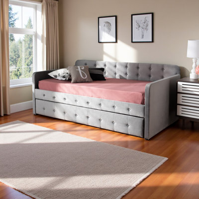 Isle Transitional Twin Size Gray Velvet Fabric Daybed, 33.09'' H X 81.26'' W X 40.76'' L