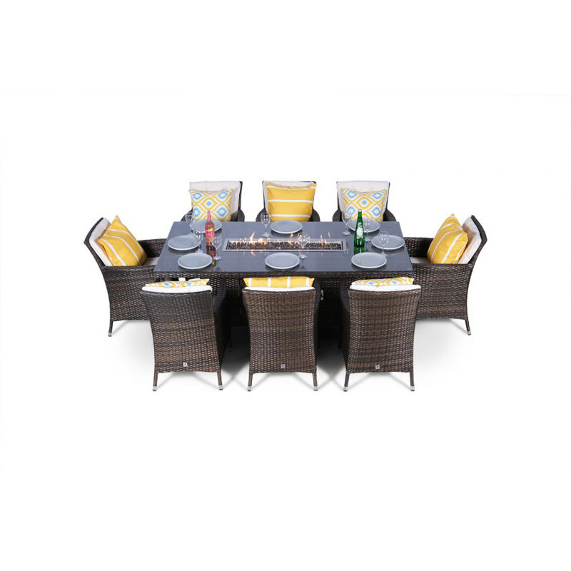 Parrish 8 - Person Wicker Patio Dining Set with Rectangular Table , Cushions Included, Brown, Beige
