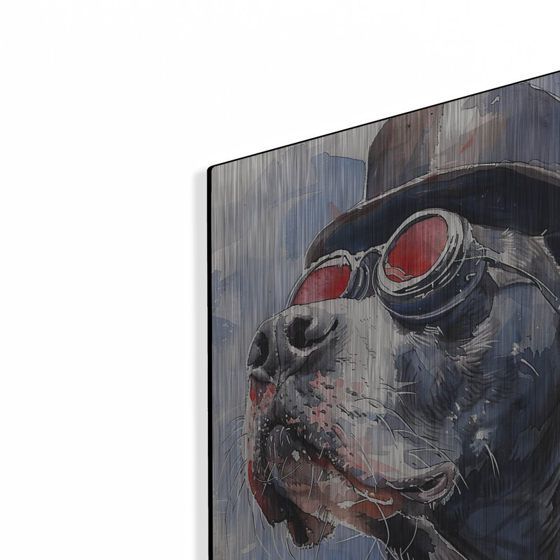 «Dog with Glasses and Hat 1» par Momart, art mural en métal, H 24 po x l 16 po