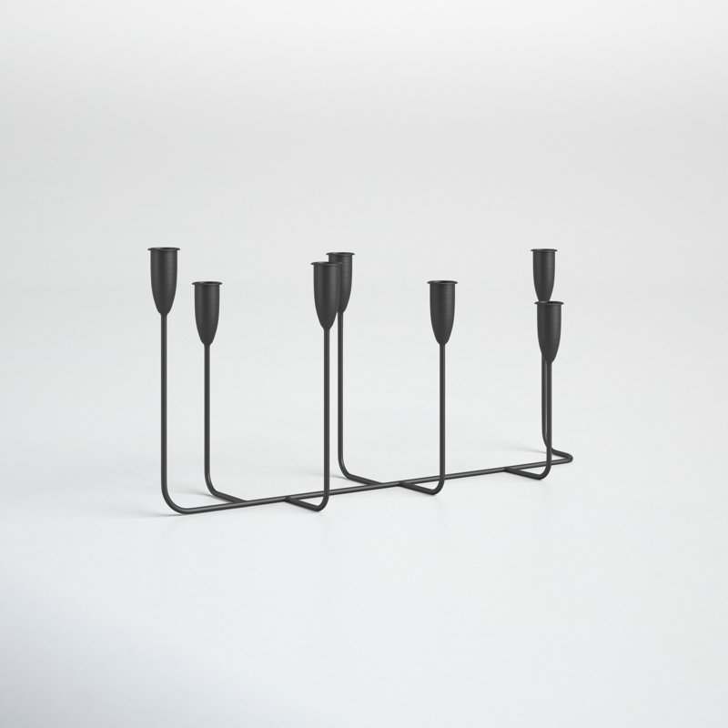 Galya Modern Metal Candelabra Holder, 9.65" H 21.2" W x 8.05" D, Black
